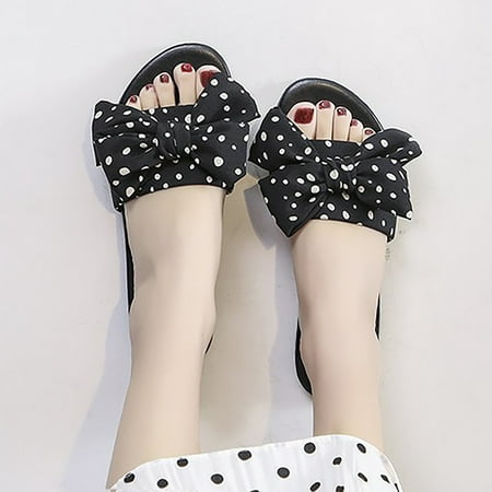

Cathalem Summer Women s Flat Fashion Casual Polka Dot Bow Roman Sandals Chicken Slippers for Women Black 7.5