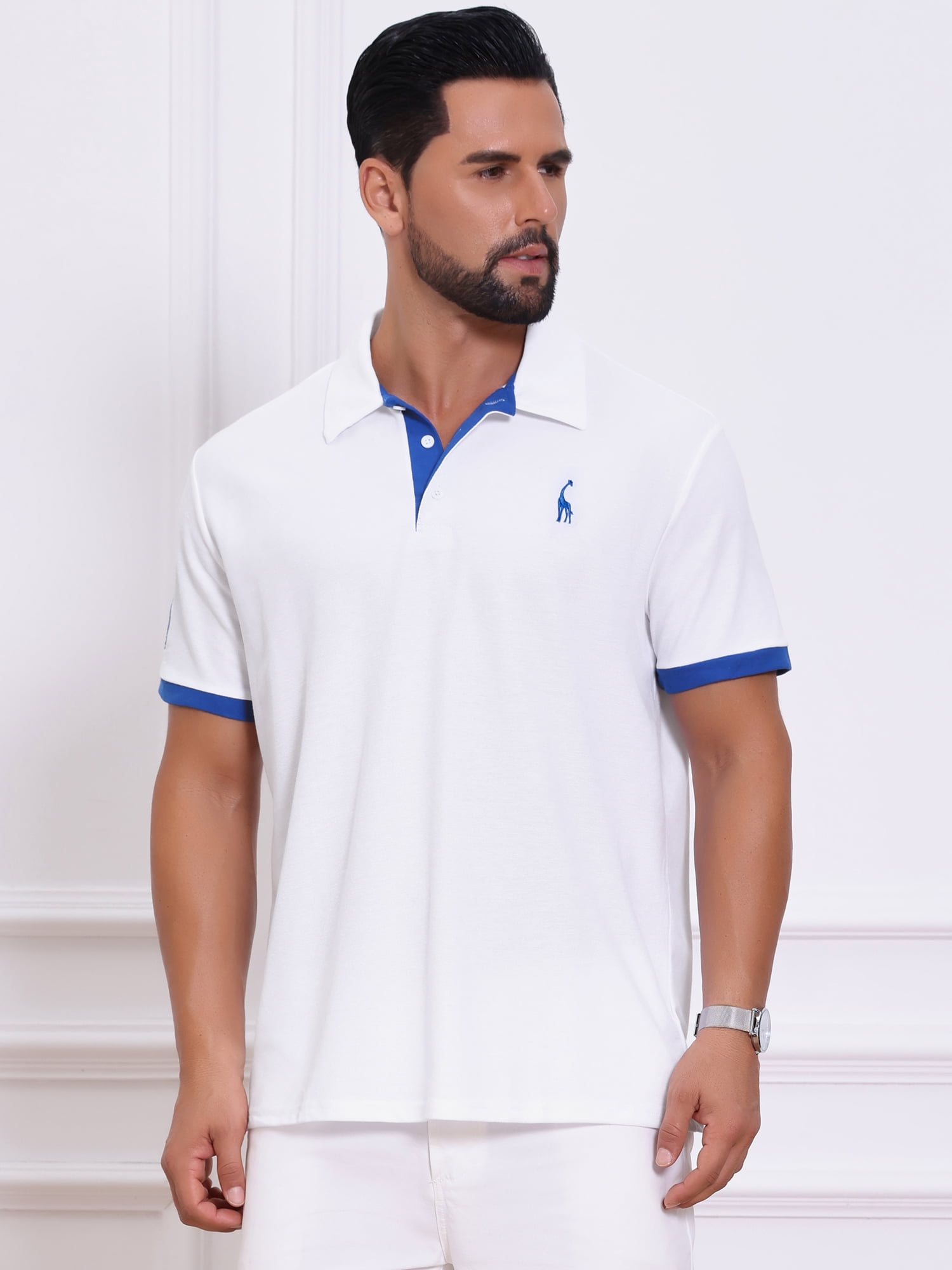 DARING DIVA Men's Pique Contrast Color Short Sleeve Golf Polo Shirts XL White