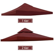 300D 10x10ft Canopy Top Replacement Patio Pavilion Gazebo Tent Cover Waterproof Anti-UV Garden Roof Sunshade 2 Tiers Burgundy