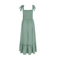 thumbnail image 6 of Mohiass Spring Dresses for Women 2024,Women's 2024 Summer Boho Spaghetti Strap Square Neck Solid Color Ruffle A Line Beach Long Maxi Dress Mint Green M, 6 of 7