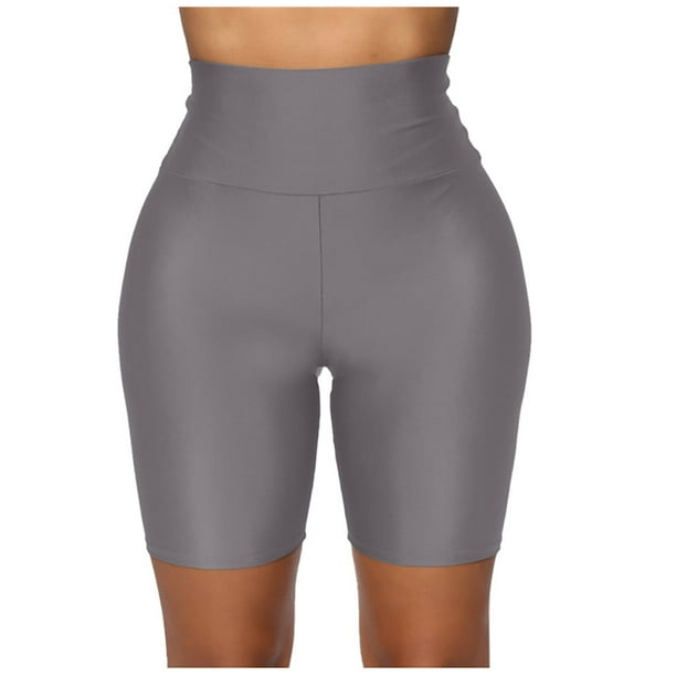 Pantalones cortos Prolriy para mujer, para entrenamiento, gimnasio, elásticos, de cintura alta, deportivos, color gris, talla M