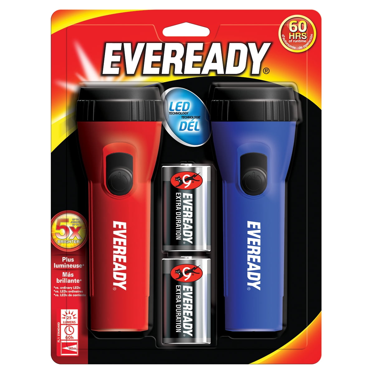 Eveready Flashlight 3251NBP New Classic USA Made 2 D Cell Battery Red 