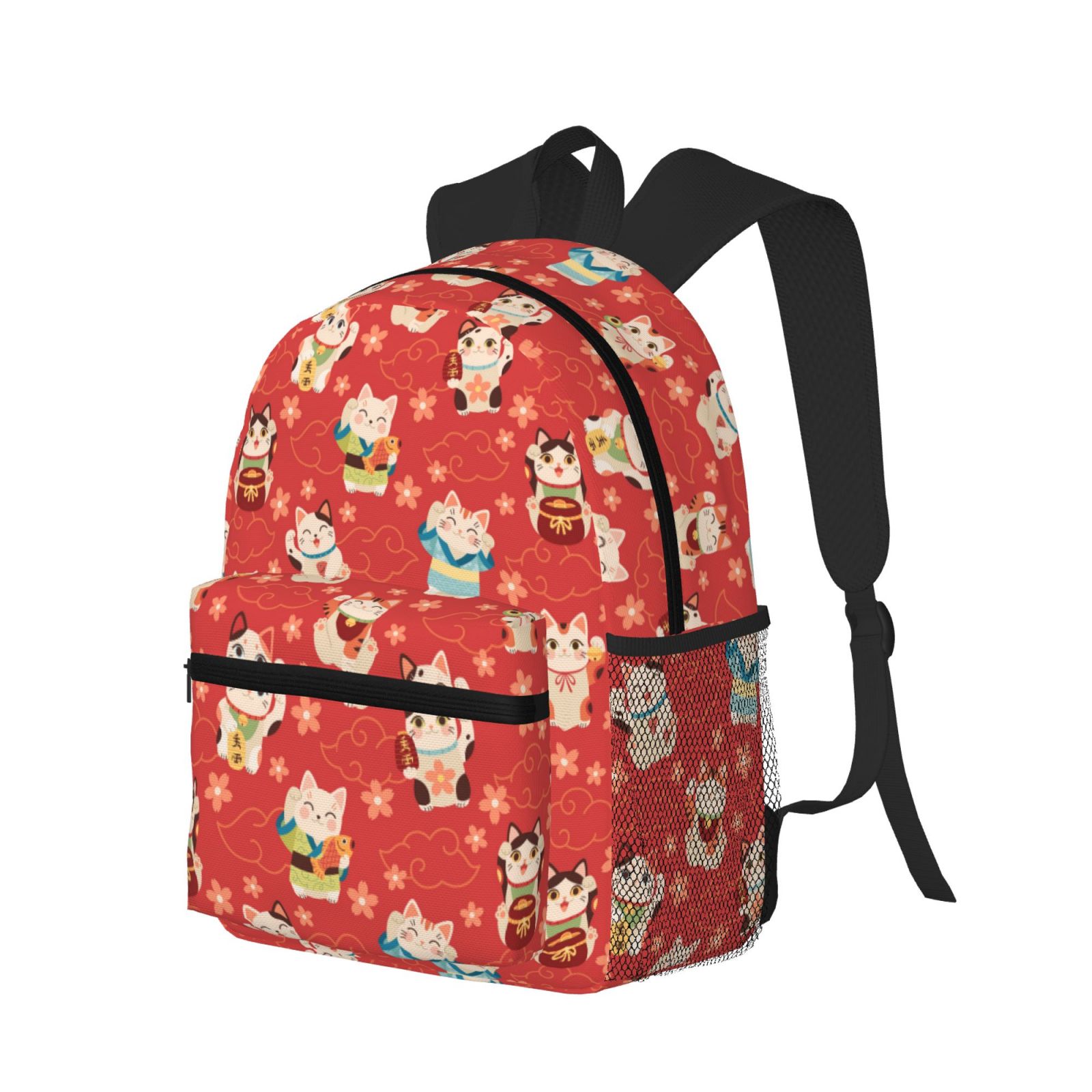 Vsdgher Japanese Maneki Cats Print Unisex Large Capacity Bookbag Schoolbag Casual Daypack for High School/College/Teens/Travel/Work