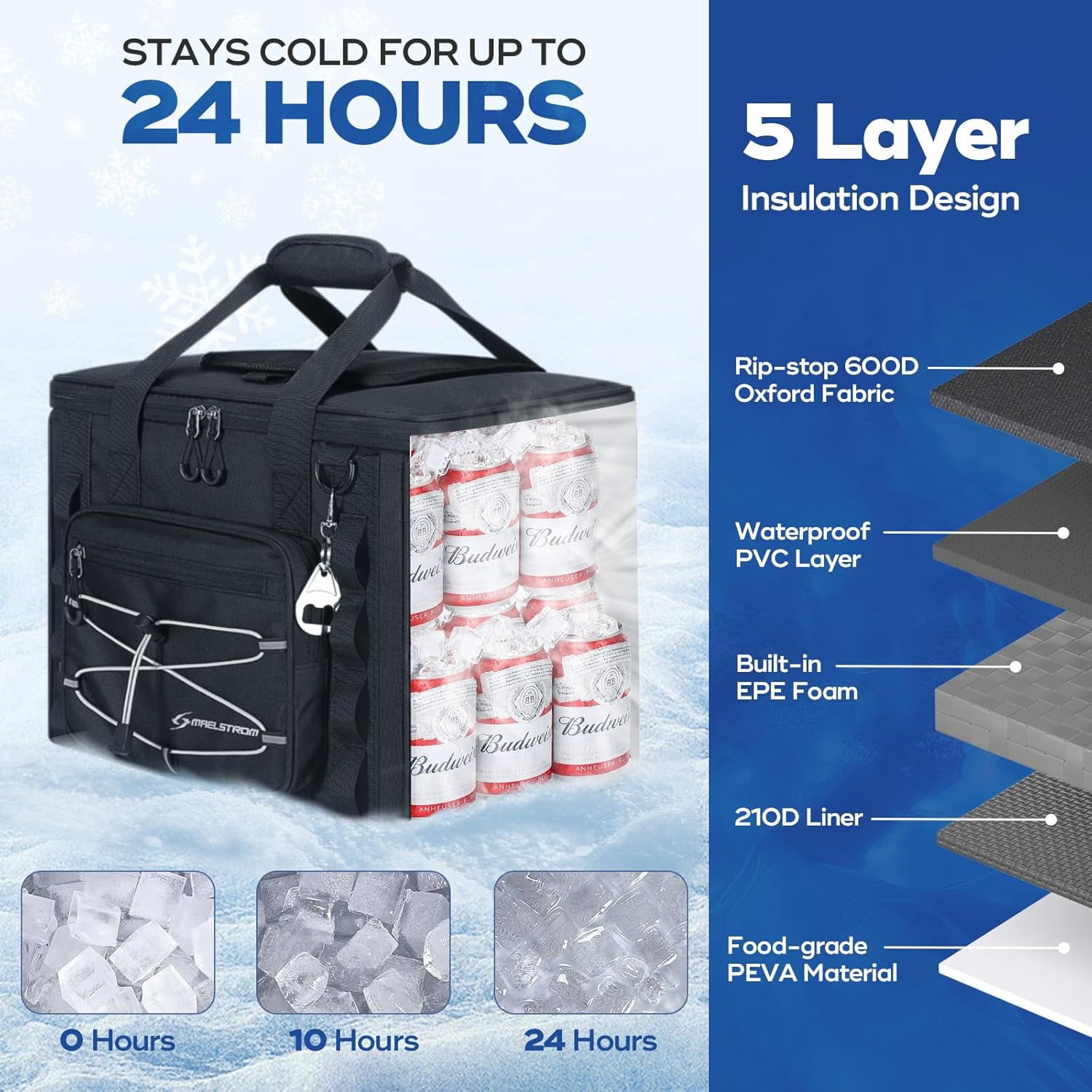 Maelstrom Soft Sided Cooler Bag, 30/40 Can Collapsible Insulated Ice Chest, Large Leakproof Portable Storage for Camping, Travel, Kayaking & Beach