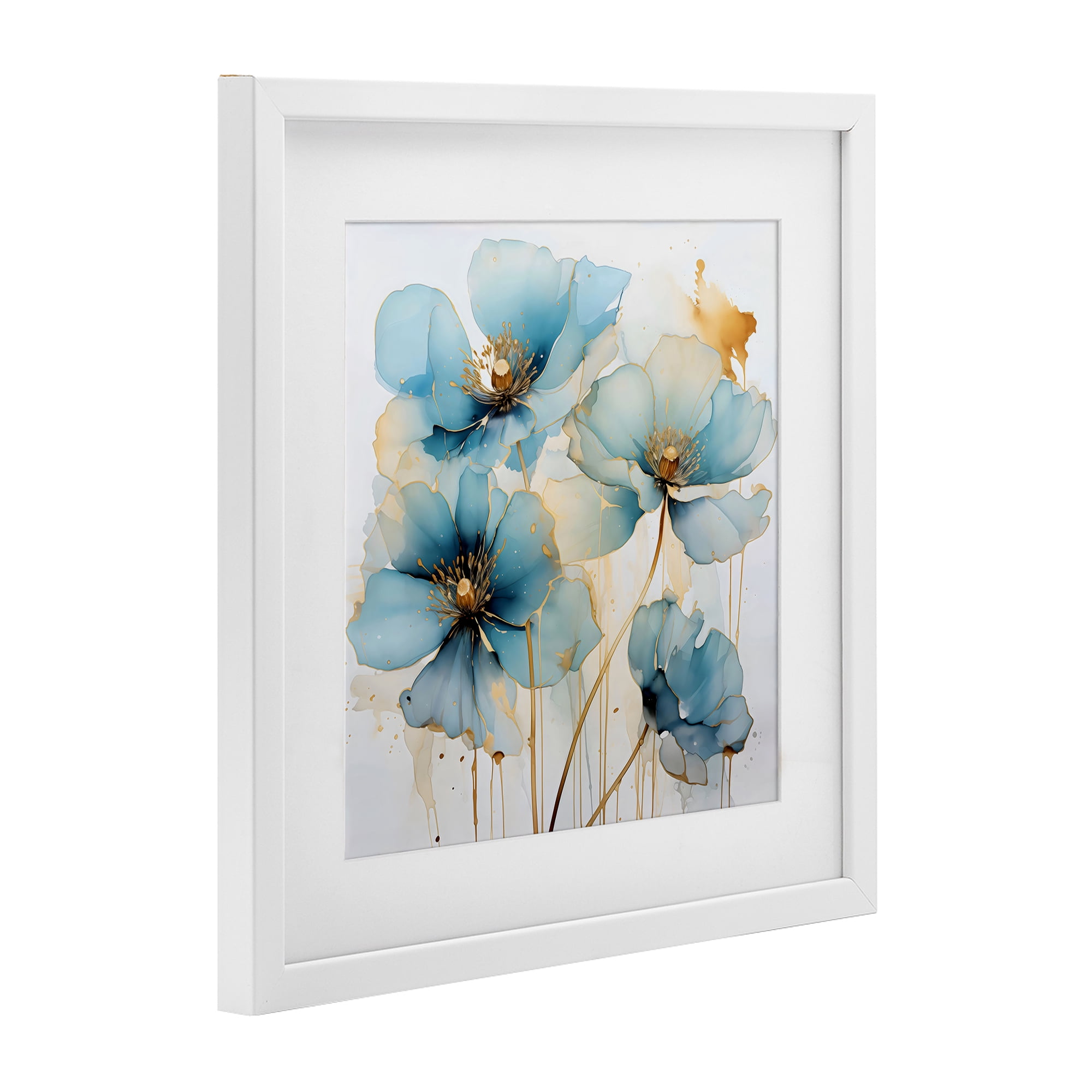 Stupell Industries Sapphire and Gold Florals White Framed Print Under Glass, design by Creative Studio