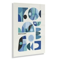Kate and Laurel x Rachel Lee Collaboration Mid Century Fish Blue Floating Acrylic Art, 23x31, Vibrant Coastal Abstract Art for Wall