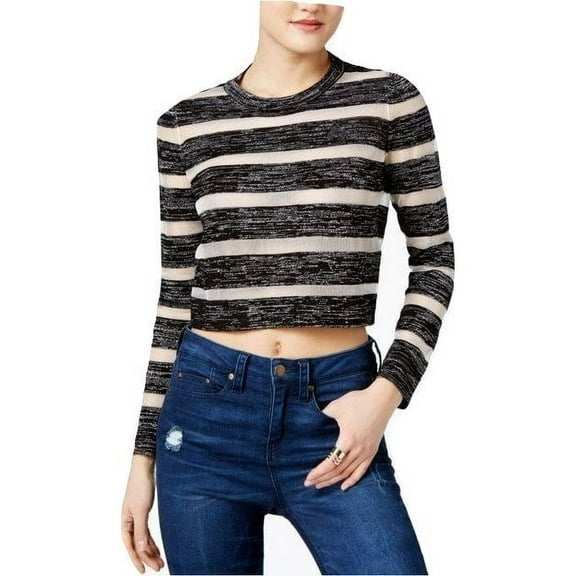 GUESS Amara Striped Crop Top Jet Black Multi M