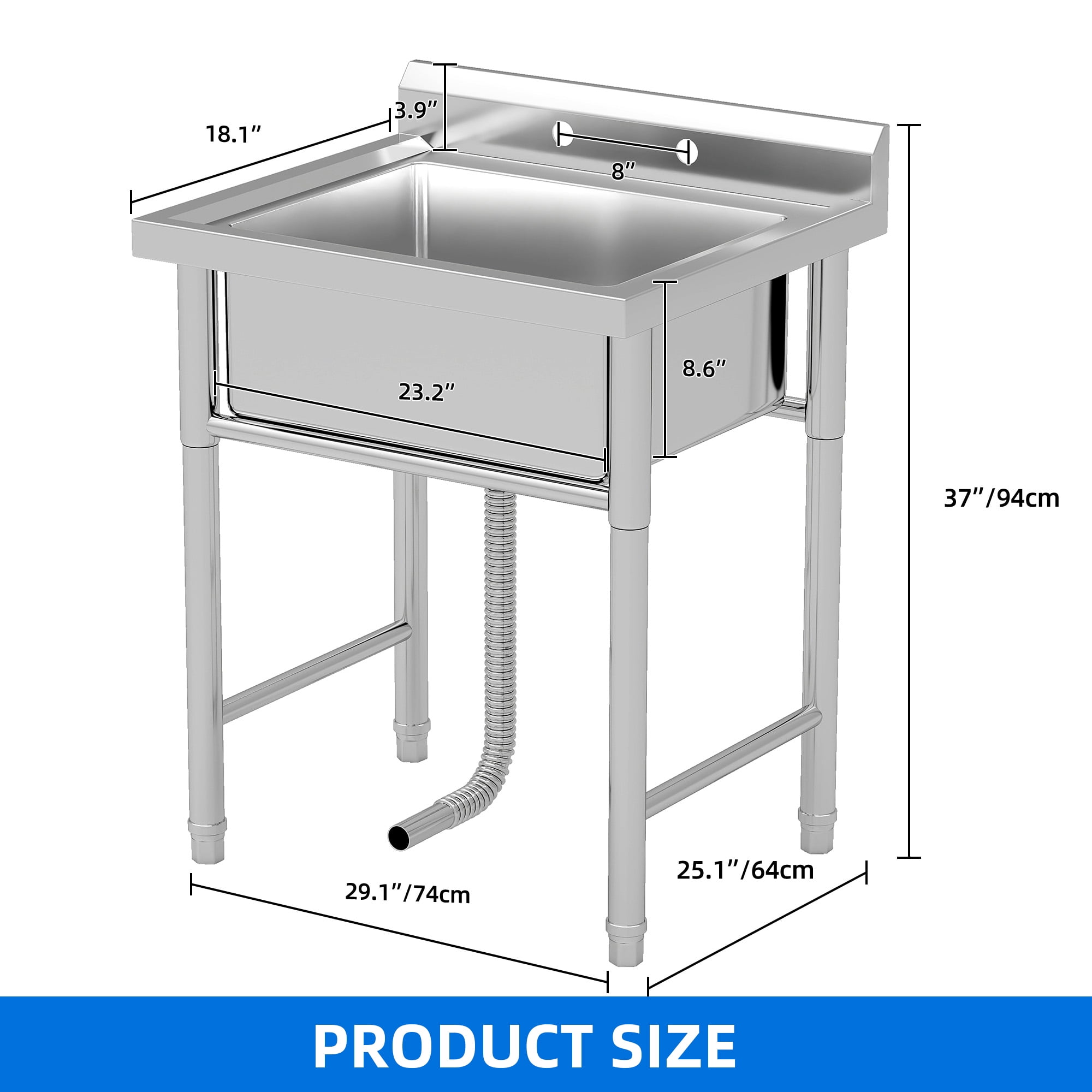 DEXTRUS Stainless Steel Utility Sink, Single Bowl NSF Commercial Sink for Restaurant Laundry Bathroom Garage