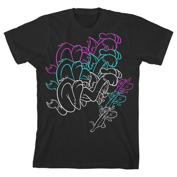 Tom & Jerry Line Art Boy's Black T-shirt-XS