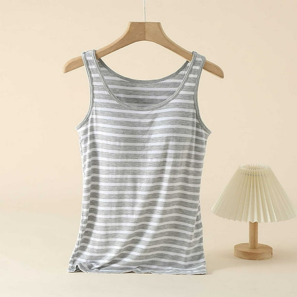 Pijama de manga corta para mujer, con mangas a rayas y copa acolchada, para el hogar, modal