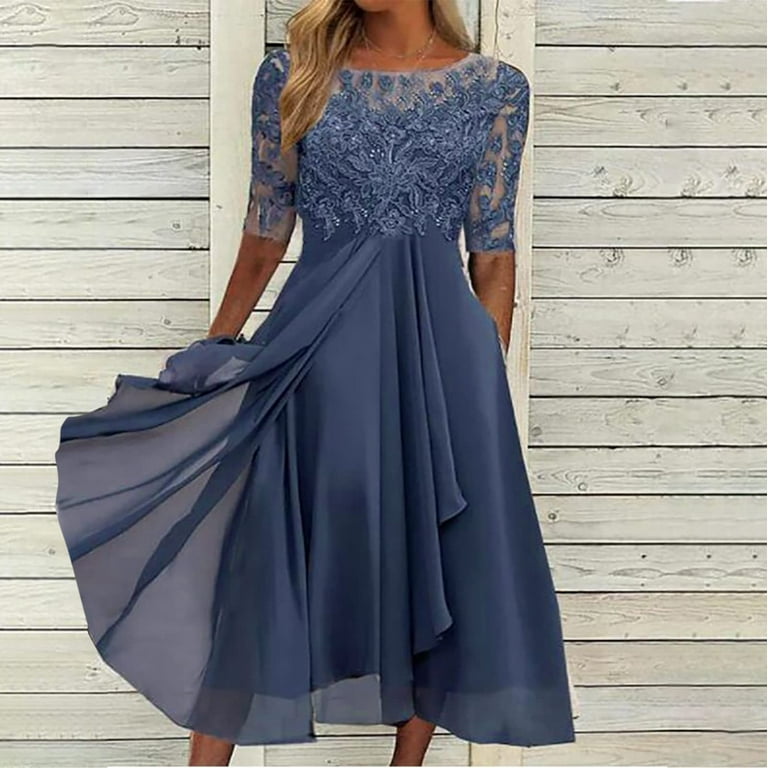 Tea length chiffon dresses deals
