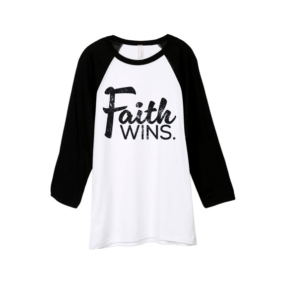 Faith Wins Unisex 3/4 Sleeves Baseball Raglan T-Shirt Tee White Black X-Small
