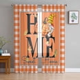 thumbnail image 3 of Sheer Curtains 84 inches Long, Gnome Pumpkin Orange White Checkered Edge Light Filtering Sheer Window Curtains Rod Pocket Voile Drapes for Bedroom Living Room, 52"W x 84"L 2 Panels, 3 of 7