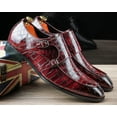 thumbnail image 6 of Santimon Men Dress Double Monk-straps Shoes Crocodile Pattern Slip On Casual Business Leather Shoes Red 7.5 US, 6 of 7