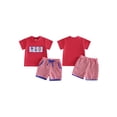 thumbnail image 2 of BemeyourBBs Toddler Baby Boys Girls 4th of July Outfit Patriotic Independence Day Baby Summer Clothes Ice Cream Embroidery Crew Neck T-Shirts and Elastic Waist Plaid Shorts Set 2pcs, 2 of 9
