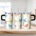 thumbnail image 2 of Butterfly 20oz Stainless Steel Tumbler with Handle and Straw – Insulated Travel Cup with Sliding Lid, 360° Full Wrap Printed Mug for Home, Outdoor & Sports Use, Spring, 2 of 6