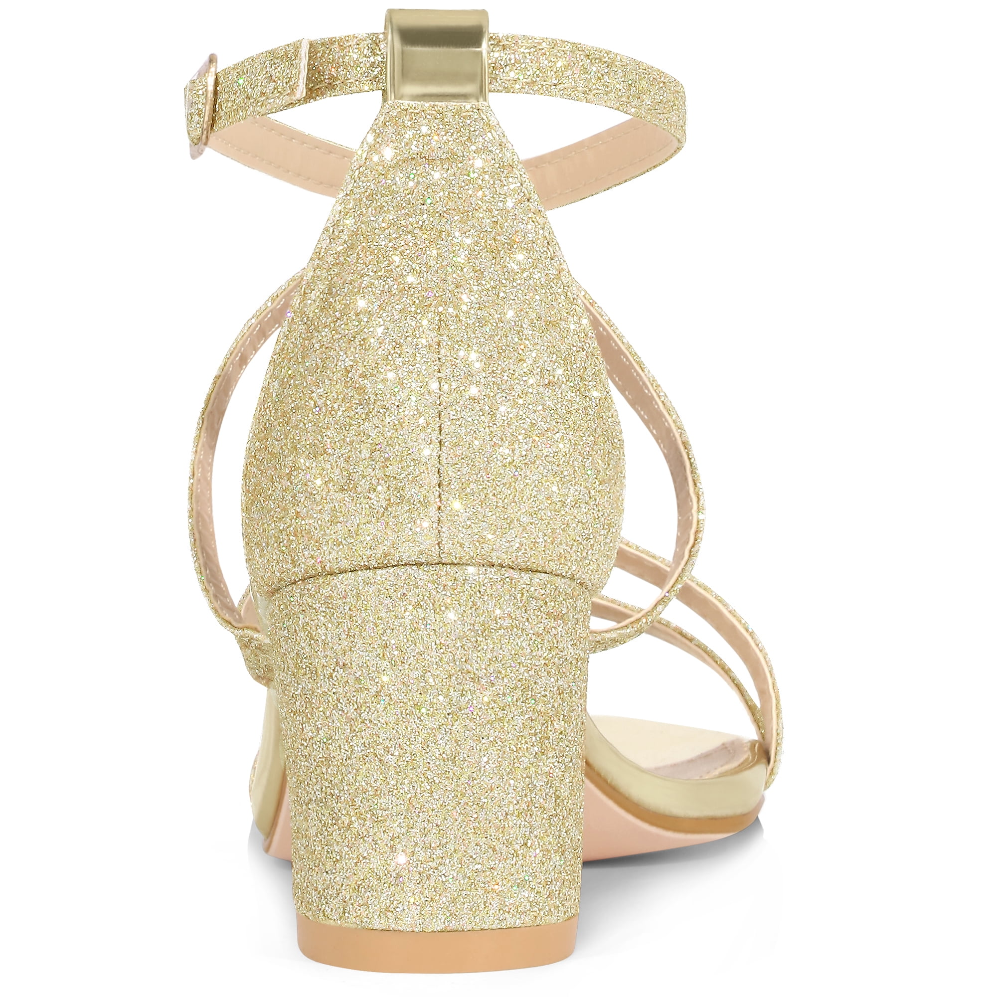 DARING DIVA Women's Stylish Glitter Crisscross Strap Chunky Heels Sandals Perfect Gold 7