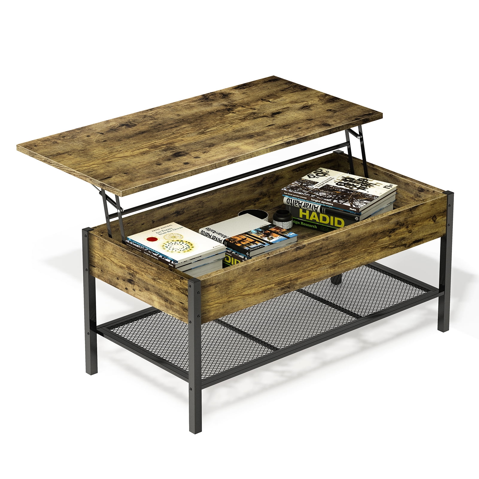 Kepooman Mid Century Modern Coffee Tables with Hidden Storage Space & Wooden Lift Table top, Brown Kepooman Mid Century Modern Coffee Tables with Hidden Storage Space & Wooden Lift Table top, Brown