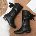 thumbnail image 3 of Xfvqtps Chunky Heel Boots for Women Mid Calf Knight Boots Round Toe Pleated Winter Booties with Rear Lacing Comfortable Casual Daily Shoes, 3 of 9
