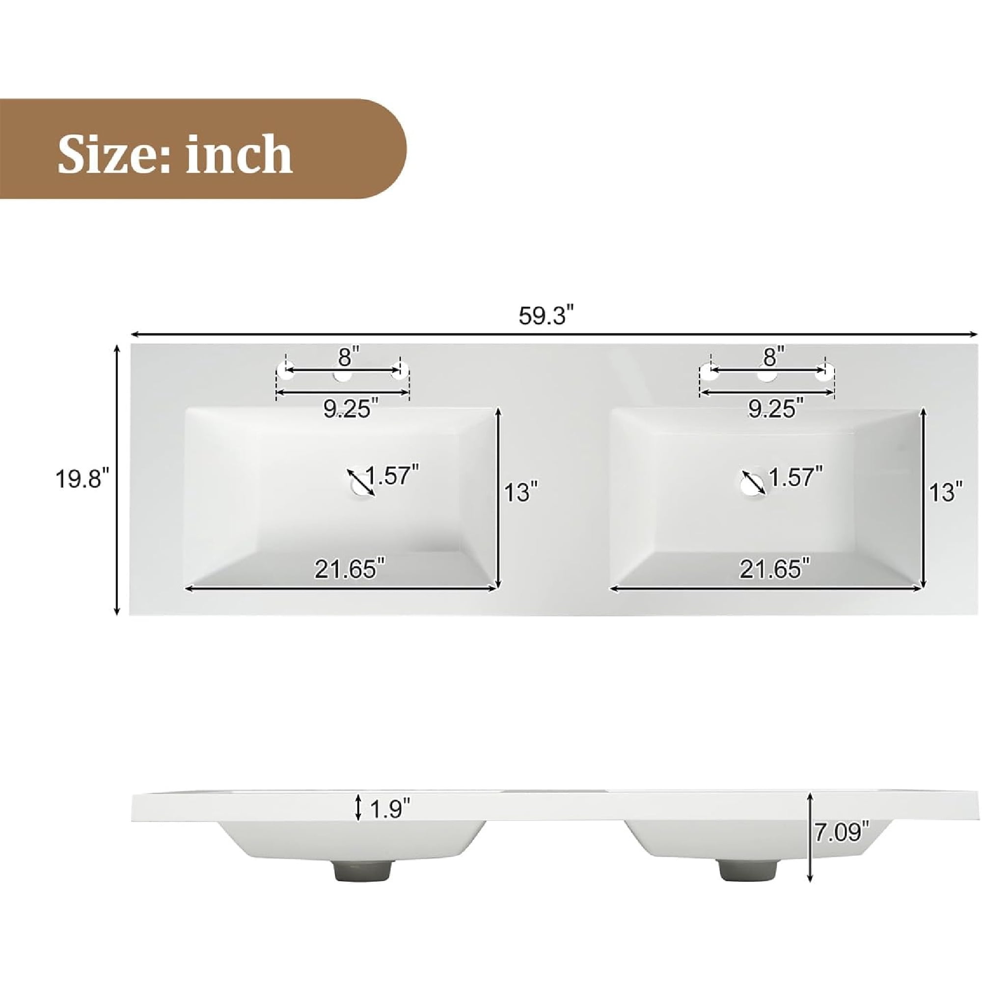 60" Bathroom Vanity with Sink Combo, Floating Double Sink Bathroom Vanity with 4 Drawer, MDF Storage Cabinet with SMC Resin Top, Wall-Mounted Bathroom Vanities (60''-Wood)