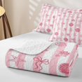 thumbnail image 4 of Erosebridal Pink Starfish Bow Knot Bed Spread Queen for Girls,Ocean Theme Geometric Stripes Queen Coverlet Set for Teens Adults, 4 of 7