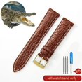 thumbnail image 3 of Correa de reloj de piel de cocodrilo de cuero genuino para hombre y mujer, hebilla de mariposa con aguja para Mido Longines Famous Master Omega IWC Watchband, 3 of 5