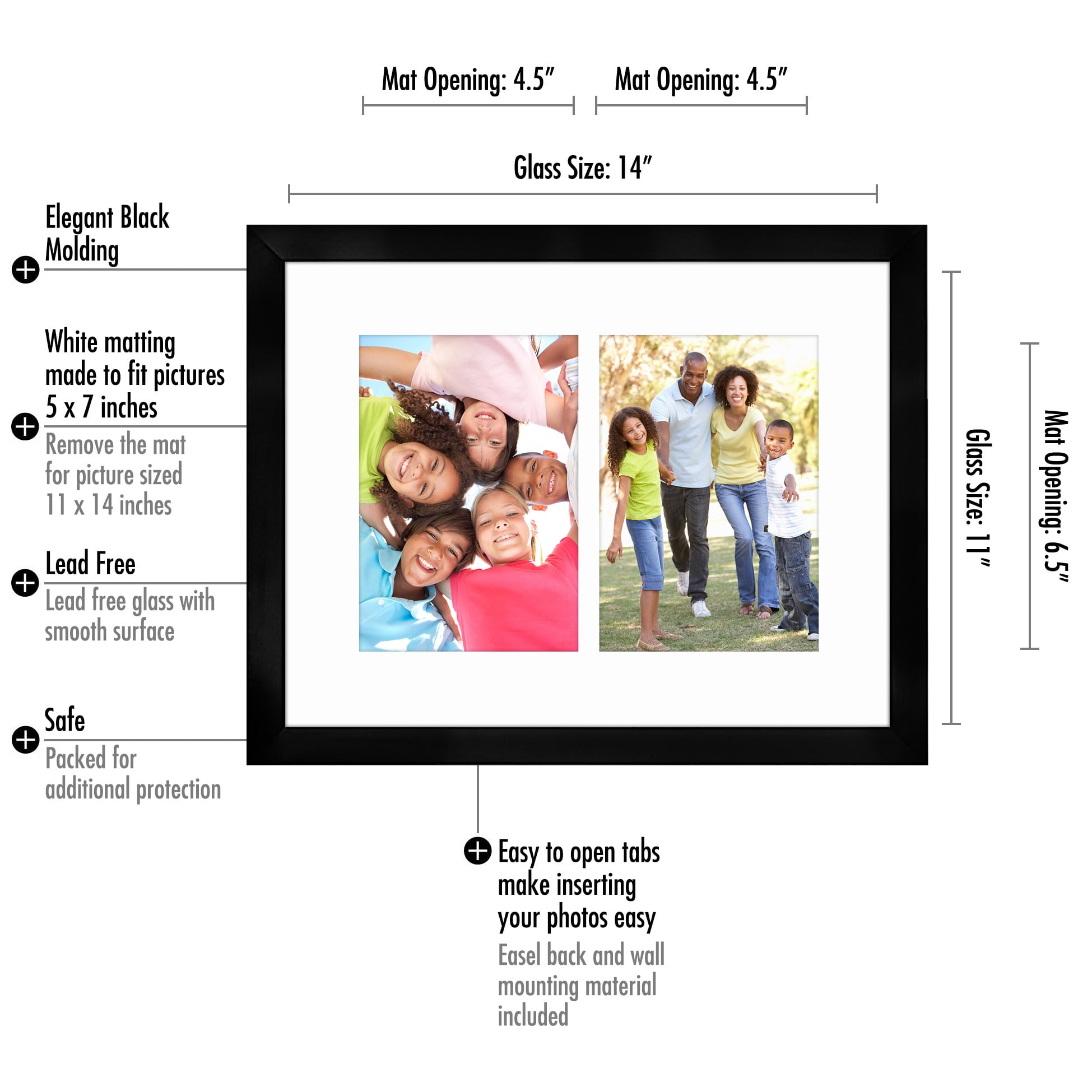 11 x 14 Collage Picture Frame - Displays Two 5 x 7 Inches Portrait