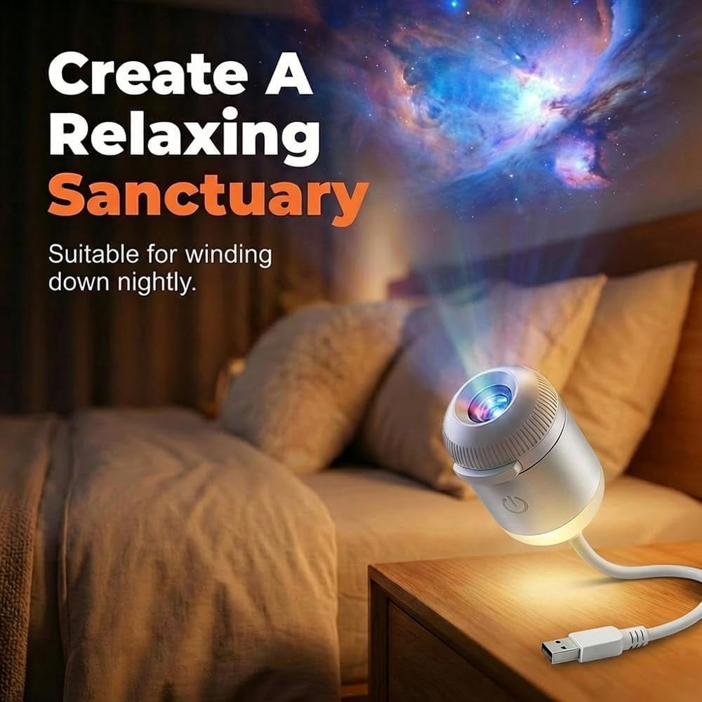 Plug‑and‑Play HD Star Projector, 2-in-1 Galaxy Projector Night Light, Portable Starry Sky Night Light Projector for Bedroom with Sliding Projection Films, Mini LED Nightlight Wall Lamp for Adults