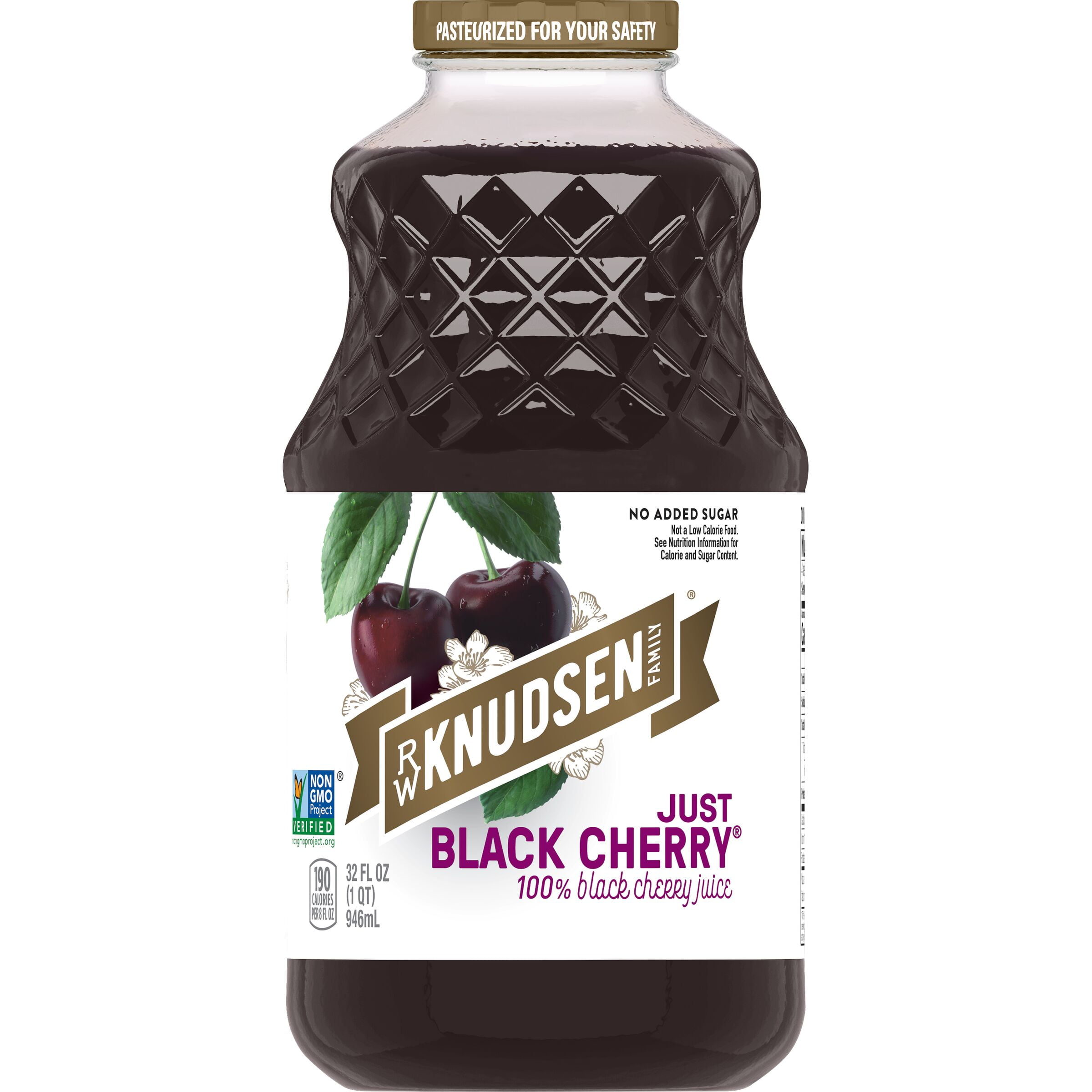 R.W. Knudsen Family Just Black Cherry Juice, 100% Juice, 32 oz, Glass Bottle