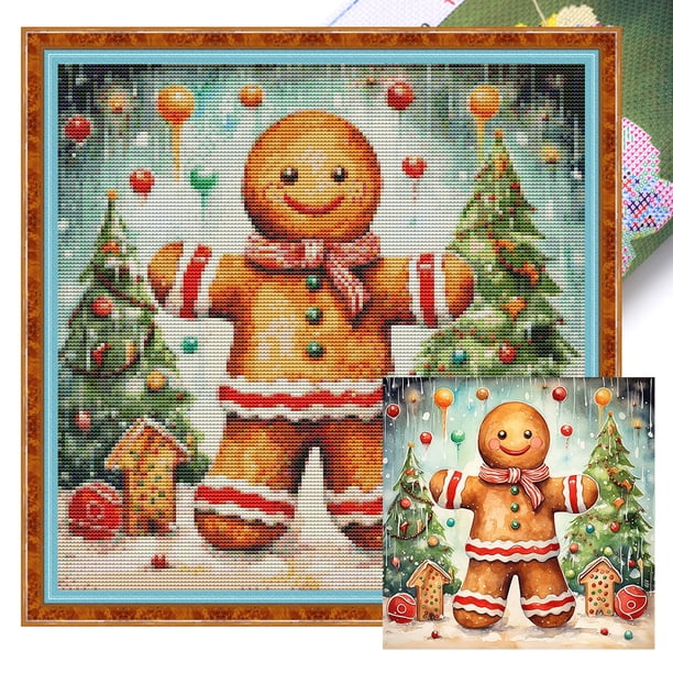 Hilo Algodón Bordado Punto Cruz Pan Navideño Impreso 11CT 40x40cm