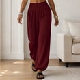 thumbnail image 5 of Women Solid Elastic High Waist Loose Cuffed Jogger Pants, Side Pockets Full Length Casual Sports Loungewear Trousers for Daily Hang-out Wine XL(XL), 5 of 8
