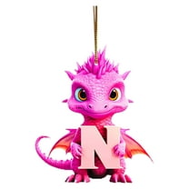 KCEHTA Christmas Dinosaur Ornaments, Personalized Dinosaur Christmas Ornament 26 Letters Cute Cartoon Pink Dinosaur Christmas Tree Hanging Ornaments, Funny Christmas Gifts