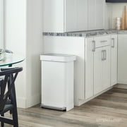 simplehuman Kitchen Trash Can, 11.8 Gallon Stainless Steel Step Garbage Bin with Soft Close Lid. White