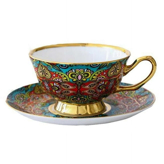 6.4 oz Porcelain Vintage Tea Cup & Saucer Set, Multi Color