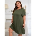 thumbnail image 4 of FEREMO Plus Size Nightgowns for Women Short Sleeve Sleepshirt Knee Length Sleepwear with Pockets, 4 of 7