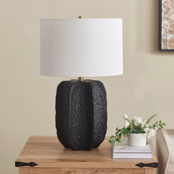 Turbida 24" Tall Table Lamp with Fabric Shade in Matte Black/Brass/White