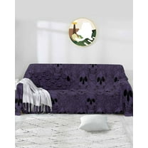 Halloween Purple Sofa Covers for 3 Cushion,Washable Couch Cover for Sectional Sofa Slipcovers with Tassel,Minimalist Skeletons Flowers Loveseat Covers Futon Cover Throw Blanket 71''x118''