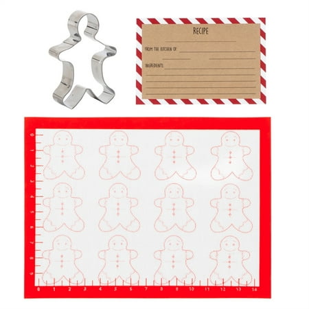 Silicone Baking Mat with Recipe Card and Cookie Cutter, Gingerbread