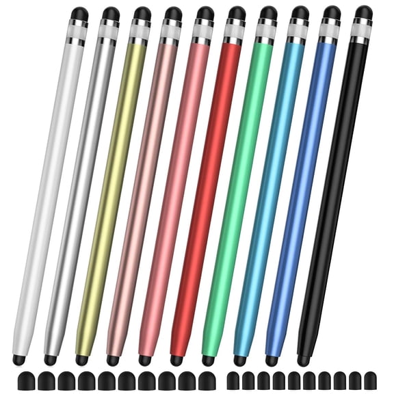 MEKO Stylus Pen for Touch Screens, 10 Pack Universal 2-in-1 Stylus with 20 Replacement Rubber Tips, High Precision Touchscreen Pen for iPhone, iPad, Samsung, Android Tablets, Smartphone - Multicolor