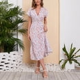 thumbnail image 5 of Abcnature Womens Maxi Dress, Women V-Neck Froral Print Short Sleeve Loose Dress, Plus Size Summer Casual Long Dresses, Wedding Guest Dresses Beach Party Dress Pink S, 5 of 7