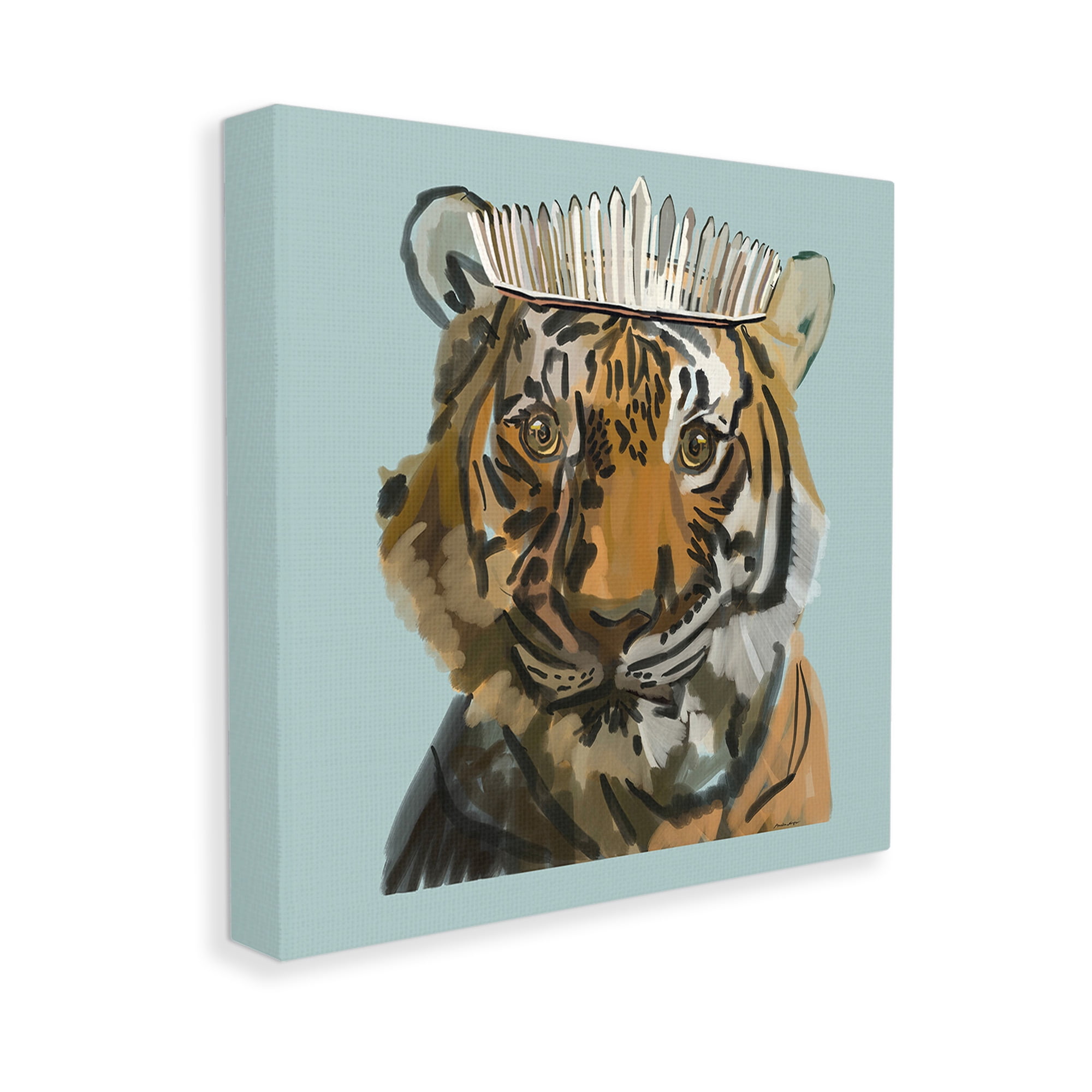 Stupell Industries Tiger in Tiara Portrait Animals & Insects Painting Gallery Wrapped Canvas Art Print Wall Art, 30 x 30