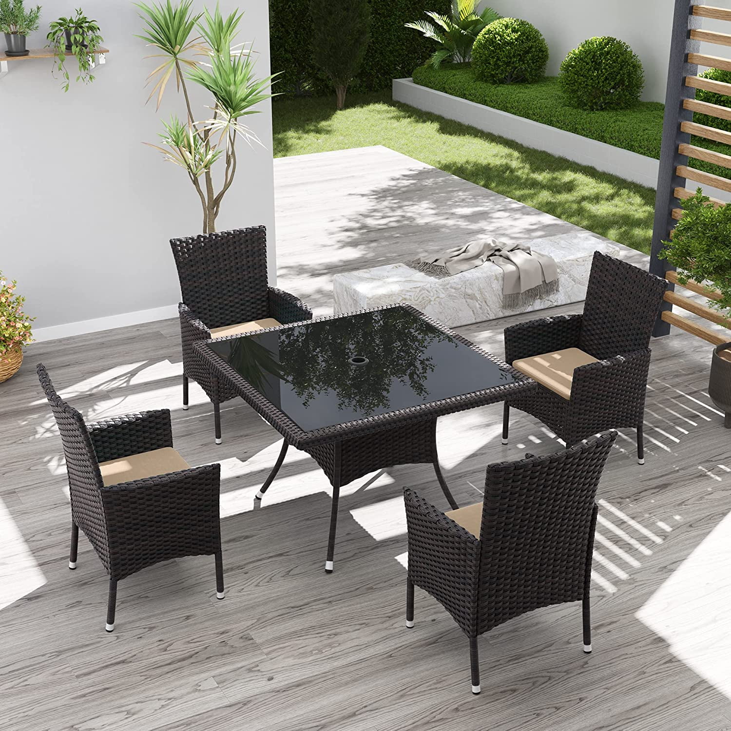 Kullavik 5Piece Patio Outdoor Dining Set, Wicker Patio Furniture Set