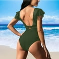 thumbnail image 5 of Gamivast One Piece Swimsuit Women Mesh Ruffle Sleeves Bathing Suit Tummy Control Ruched Swimwear V Neck Swim Suit With Pad Beach Vacation Clothes, 5 of 5