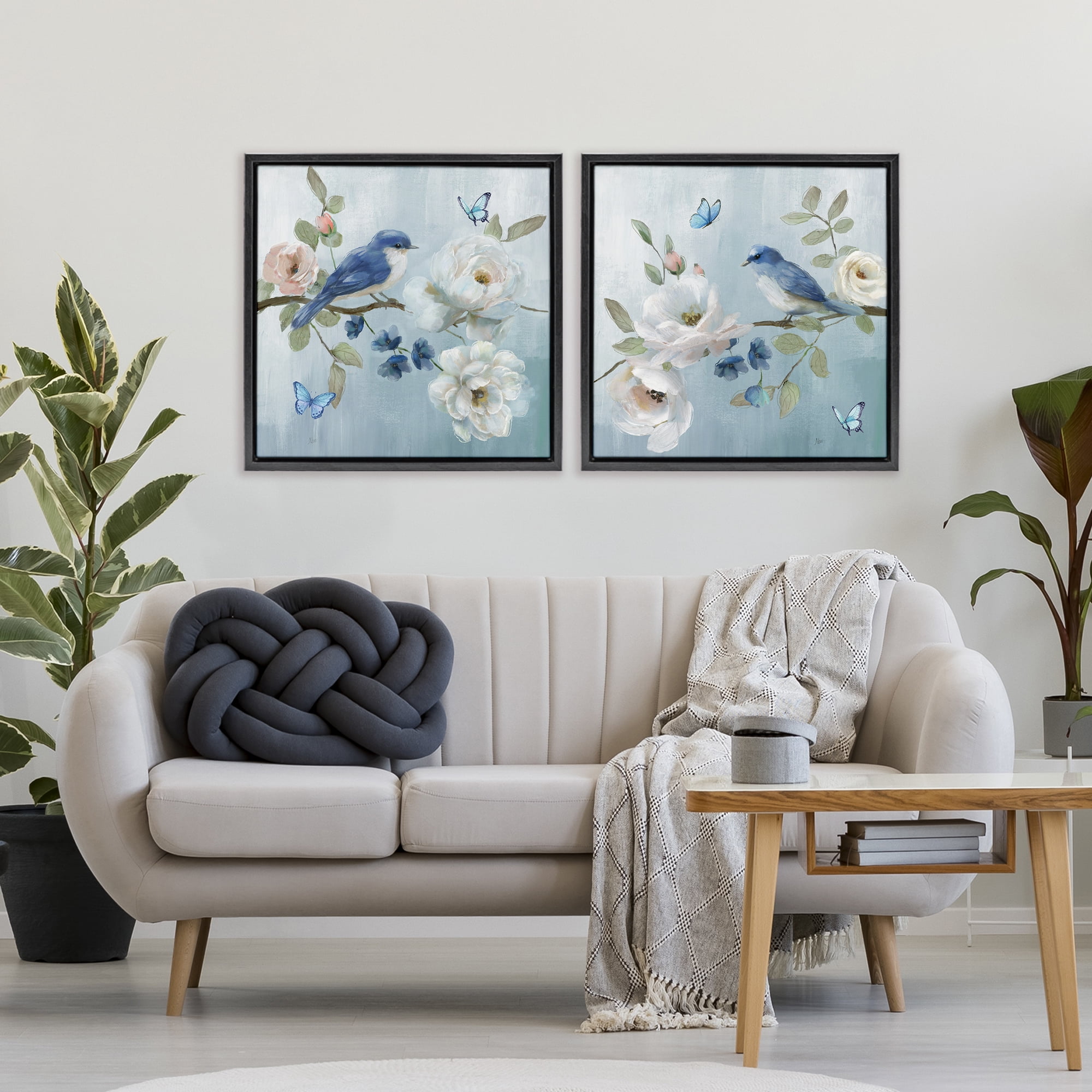 Stupell Industries Nature's Tranquility Florals 2 Piece Black Framed Floater Canvas Set, design by Nan