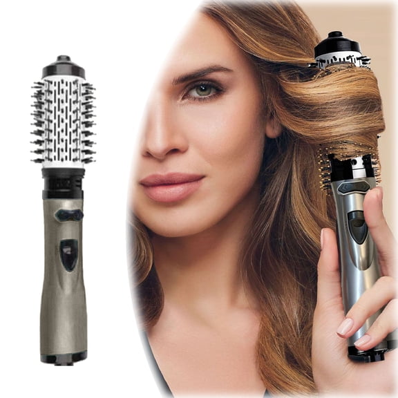 3-in-1 Hot Air Styler & Rotating Hair Dryer Brush with 2 Interchangeable Heads – Frizz-Free Technology for Straightening, Drying & Curling Hair, 3 Heat Settings & 360° Auto Rotation,Dark Gray