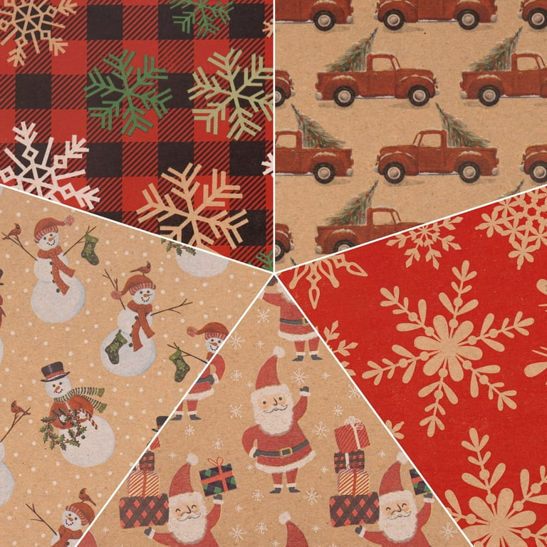 JAM Paper Christmas Kraft Gift Wrap Papers, Multi-color, (5