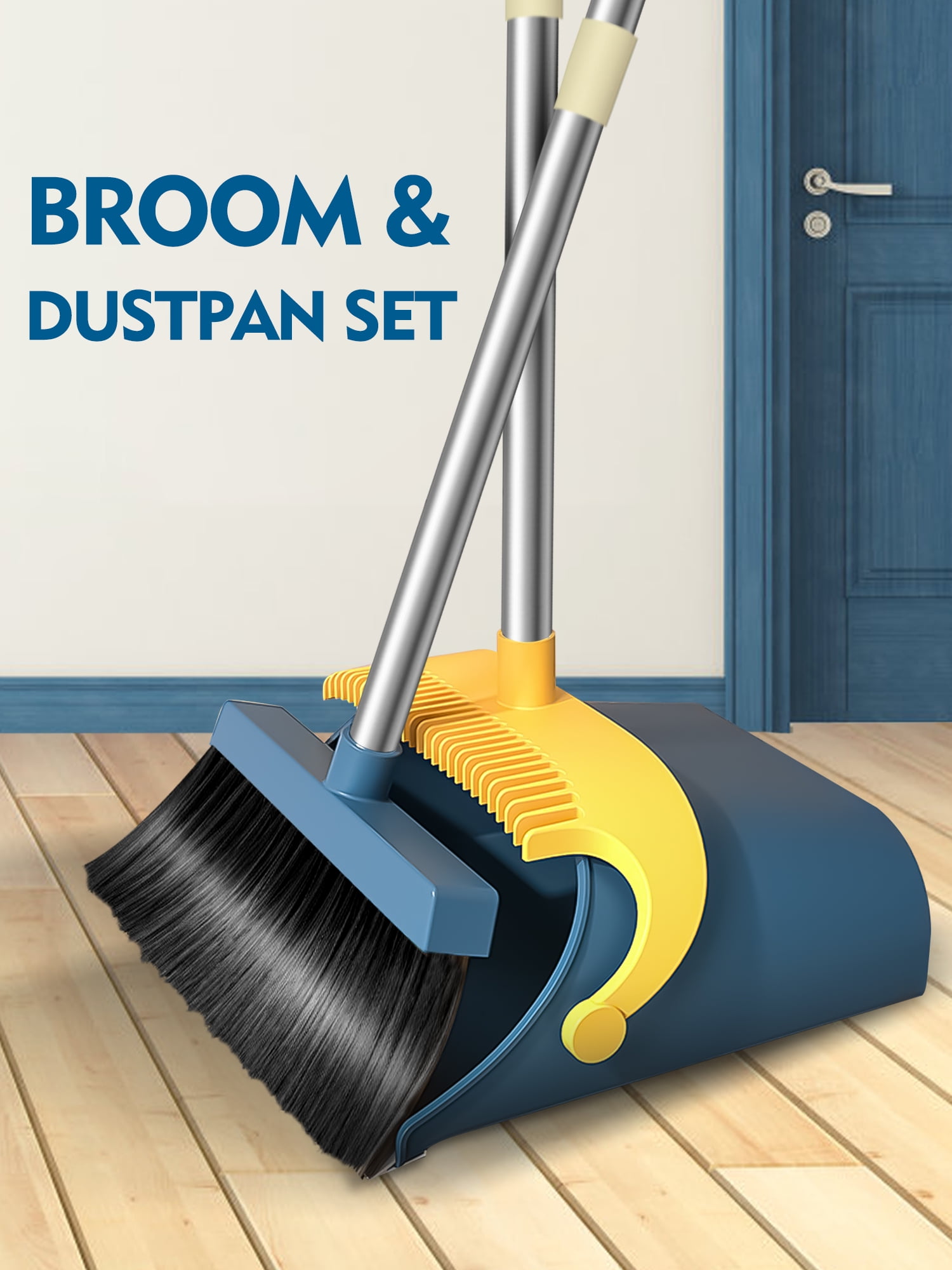 BIMZUC Upgrade 51.2'' Broom and Dustpan Set,Self-Cleaning with