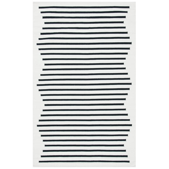 SAFAVIEH Montauk Amadine Striped Cotton Area Rug, Ivory/Black, 4' x 6'