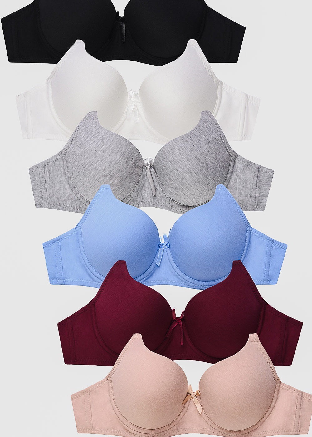 Moda Xpress - Womens Bras 6 Pack of Push Up Padded Solid Full Coverage Bras Pack in B Cup