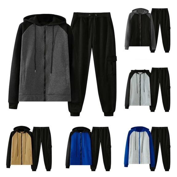 Men's 2 Pieces Tracksuits Running Full Zip Sports Suits Drawstring Waistband Sweatsuit Gym Training Sweatsuits